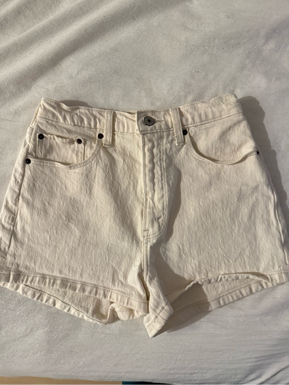 Abercrombie & Fitch Off-White High-Rise Denim Shorts